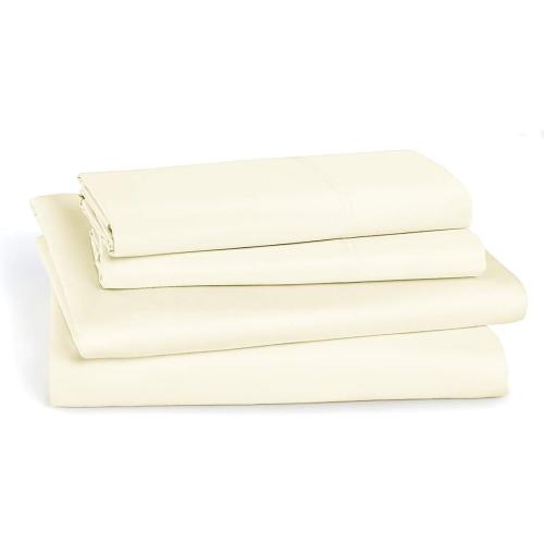 100-Percent Cotton Percale Queen Size 4PC Sheets Set, Soft and Crisp Bed Linens, Solid Ivory, Made in Egypt