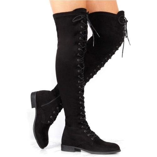 Size/11 YING LAN Women's Over The Knee Low Heel Lace Up Tall Boots