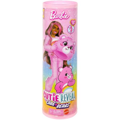 Barbie Cutie Reveal Care Bears Series Doll & Accessories Set with Cheer Bear Plush Costume & 10 Surprises Including Color Change & Mini Bear