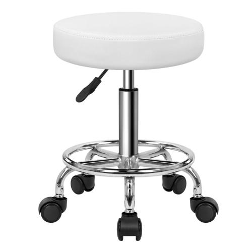 KKTONER PU Leather Round Rolling Stool with Foot Rest Swivel Height Adjustment Spa Drafting Salon Tattoo Work Office Massage Stools Task Chair White Small (White)