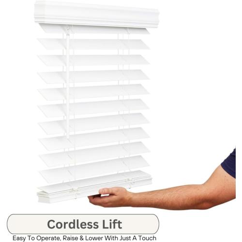 LOTUS & WINDOWARE 2.5-inch Cordless Faux Wood Blind, Plantation Style, 22.5 Wide x 36 Long, Smooth, Bright White – for Living Room, Bedroom, Interior Door Windows