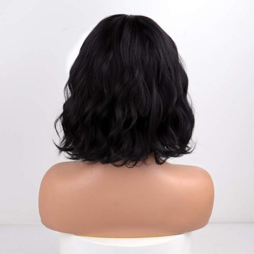 MISSQUEEN Short Wavy Black Wig with Bangs,Black Bob Hair Wigs for Women