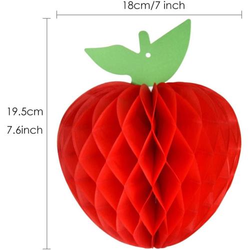 FEPITO 15 Pack 7 Inch Apple Tissue Honeycomb Hanging Red Paper Apple Decorations Fruit Decoration for Back to School, Baby Shower