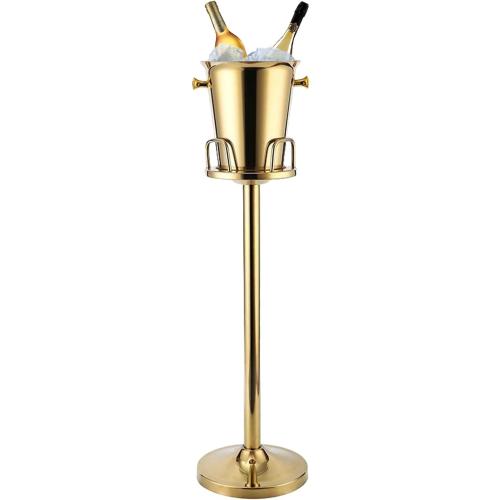 Gold Ice Bucket with Stand, large Champagne Ice Bucket 1.32 gal, Stainless Steel Ice Bucket, 3Ft Tall Ice Bucket for Cocktail Bar Parties