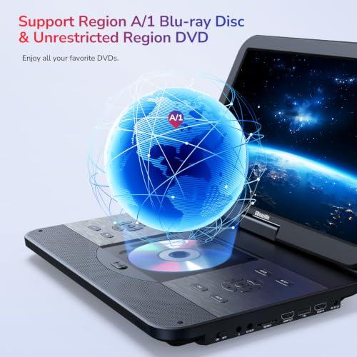GOnavidio 17.6 Portable Blu Ray DVD Player with 15.4 Large Screen, HDMI in/Out, Sync Screen, 4000mAh Rechargeable Battery, 1080P MP4 MKV Video, Surround Audio, USB/TF Card(Include HDMI Cable)