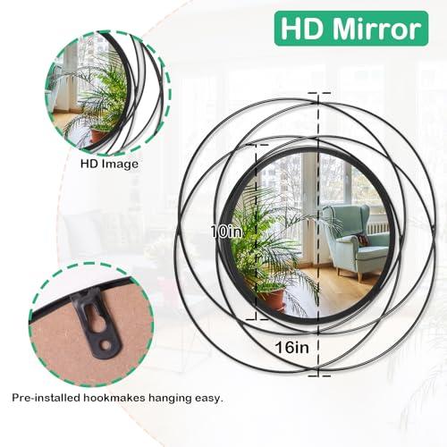 Black Circle Mirror Wall Decorative Metal Mirror Art Small Round Wall-Mounted Mirror Home Wall Decor for Bedroom Living Room Bathroom Entryway 16” x 16”