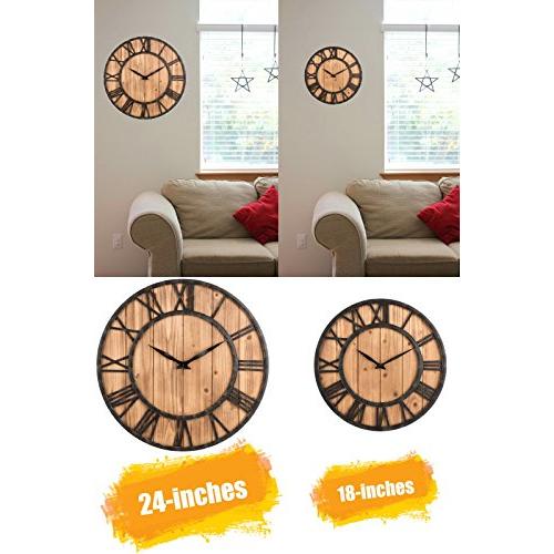 Metal & Solid Wood Noiseless Wall Clock (Wood, 24-inch)