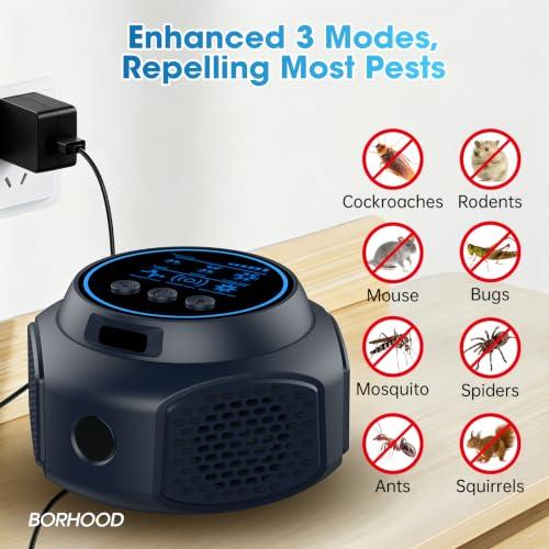 Ultrasonic Pest Repellent Plug-in, Electronic Mouse Traps & Insect Repellent, Pest Control for Rodent, Roach, Ant, Squirrel, Spider, Bugs, Mouse, Rat, Bat for Home, Office, Warehouse Black 2 Pack