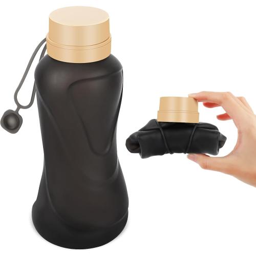 Collapsible Water Bottles,650ml,Leak Proof,Reuseable BPA Free Silicone Foldable Water Bottles,Durable Lightweight for Travel Gym Camping Hiking,Compact Size Portable Sports Water Bottle (Black)