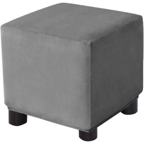 Ottoman Cover Square Velvet Storage Ottoman Slipcovers Thick Stretch Footrest Foot Stool Covers Protector with Elastic Band(Medium-Dark Gray)