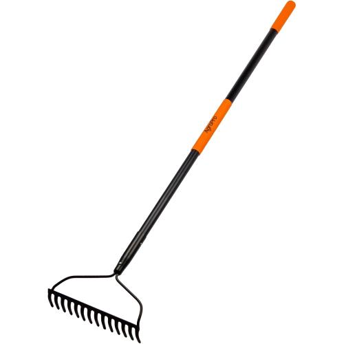 Garden Rake for Lawn Heavy Duty, 14 Tines Metal Rake with Thick Fiberglass Handle, 58 Inches