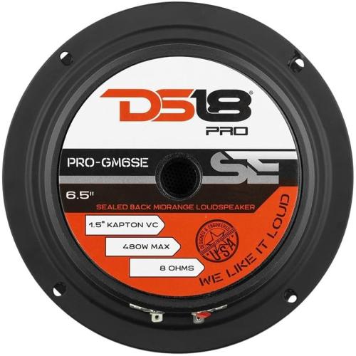 DS18 PRO-GM6SE Loudspeaker - 6.5, Midrange, Sealed Back, 480W Max, 140W RMS, 8 Ohms - Premium Quality Audio Door Speakers for Car or Truck Stereo Sound System (1 Speaker)