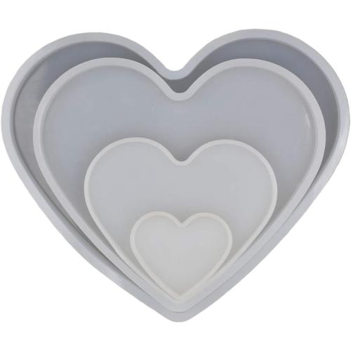 4Set Love Heart Shape Epoxy Mold - Size 18cm, 15cm, 10cm, 5.2cm DIY Resin Casting Silicone Mold (Not Deep Heart)