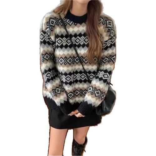 One size ..Xingfenly Autumn Winter Sweaters Women Thicken Knitwear Oversized Sweater Striped Top Female