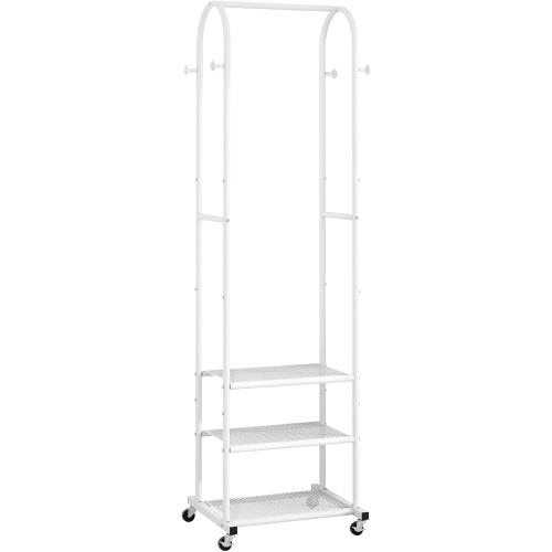 Heavy Duty Clothing Rack with Wheels,Modern Garment Rack with 3 Metal Shelves, 71.8Inches Display Rack for Hanging Clothes, Hanging Rod for Small Spaces,White