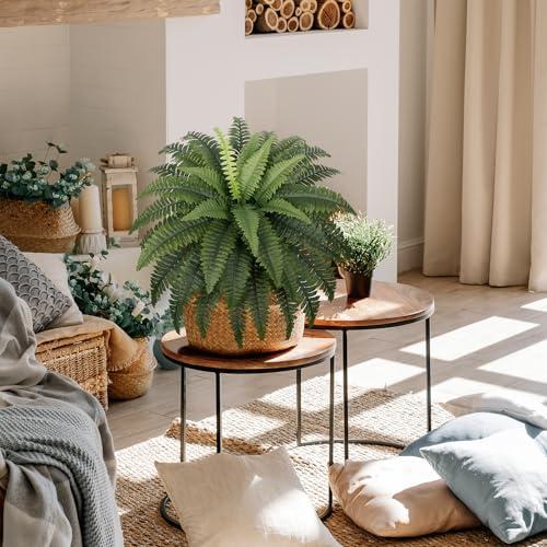 Fake Ferns - Set of 2 Faux Boston Ferns Large Artificial Plants, 40 Leaves per Bouquet, 35 Inches medium Artificial Ferns for Outdoors/Indoor Home, Office, Garden Decoration