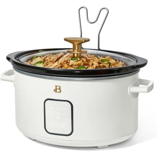Beautiful 4-Quart Slow Cooker with Touch-Activated Display, Programmable Digital Controls, Removable Non-Stick Pot, Keep Warm Function, by Drew Barrymore (White Icing)