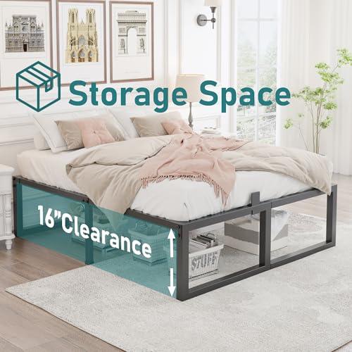 California King Bed Frame, 18 Inch High 3500 lbs Metal Platform, Mattress Foundation with Steel Slat Support/No Box Spring Needed/Noise Free/Non-Slip/Easy Assembly