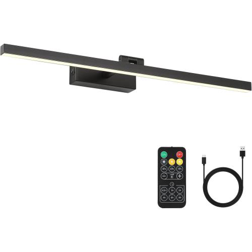 Joosenhouse Battery Operated Picture Light, Wireless Gallery Light with Remote Control and Timer Off, 10000mAh Rechargeable Painting Art Light, 23.23 Inch Dimmable Black Wall Sconce