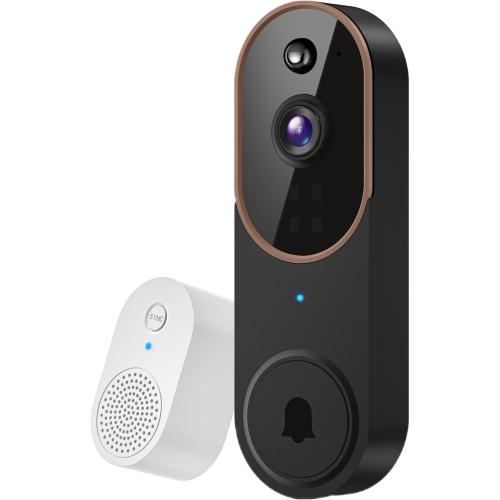 1080P Wireless Video Doorbell Camera, AI Human Detection, Cloud Storage, Two-Way Audio, 2.4GHz Wi-Fi Support, Real-Time Alerts, Easy Installation, Night Vision (Brown)