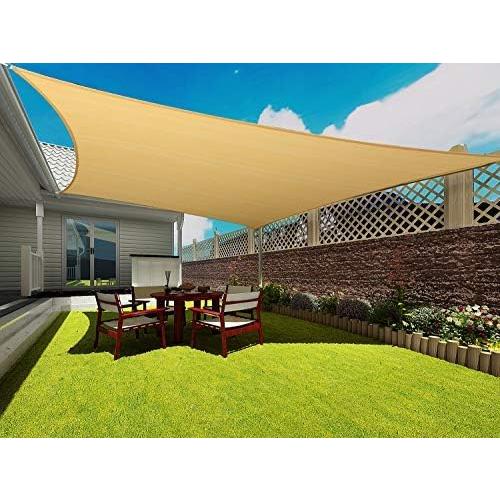 Rectangle Sun Shade Sail Canopy, 16' x 20' Outdoor Shade Cloth Patio Cover - Sunshade Sails Awning Shelter for Deck Garden Lawn Yard (Sand)