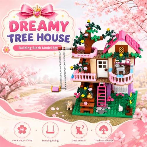 CSNRHG Tree House Building Set Multi Level Forest House Swing Animal Figure
