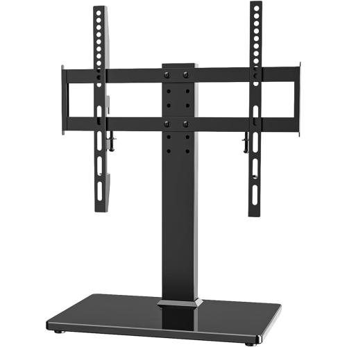 Universal TV Stand - Table Top TV Stand for 27-60 inch LCD LED TVs - 6 Level Height Adjustable TV Base Stand with Tempered Glass Base & Wire Management, VESA 400x400mm