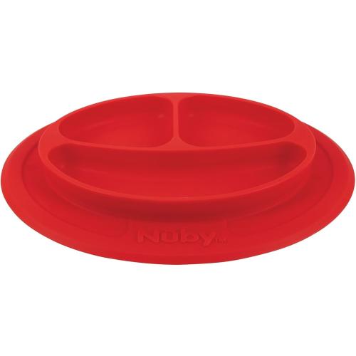Color Orange Nuby Sure Grip Miracle Mat 3-Section Toddler Plate - Oval Suction Silicone Plate - 6  Months
