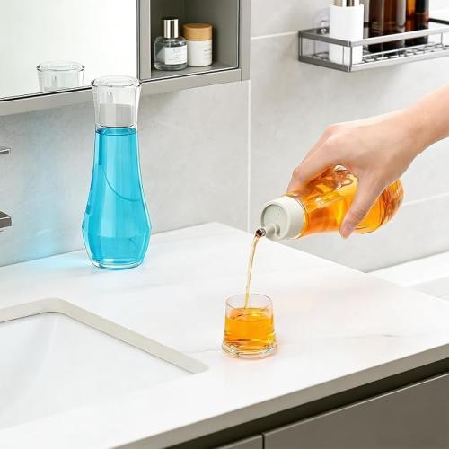 LGURT 9oz Glass Mouthwash Dispenser — Decanter Bottle with Rinse Cup