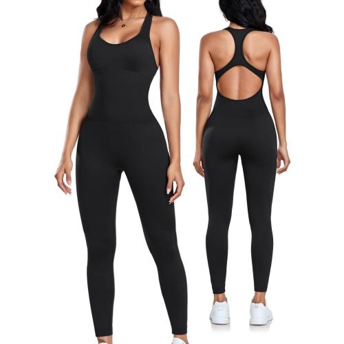 OLCHEE Womens XL Workout Jumpsuits Seamless Yoga Gym Bodycon Rompers Sexy Racerback Tummy Control Padded Bra Unitard