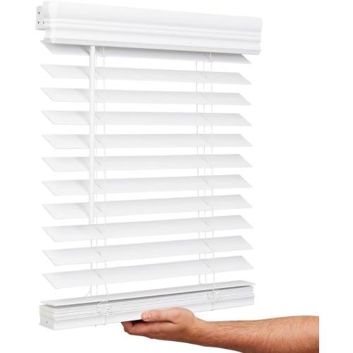 Lotus & Windoware Cordless, 2 Inch Faux Wood Blind, 34 Wide x 60 Long, Window Blinds, Blinds & Shades, Blinds for Indoor Windows, Embossed, Bright White
