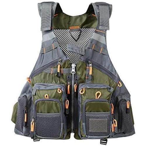JKSPORTS Fly Fishing Vest - Fishing Safety Life Jacket for Swimming, Sailing, Boating, Kayak - Floating Multifunction Breathable Backpack for Men and Women - Adjustable, Grey/Green/Red/Blue