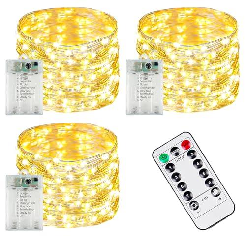 3 PK 78FT 240LED Fairy Lights Battery Operated with Timer Remote Warm White