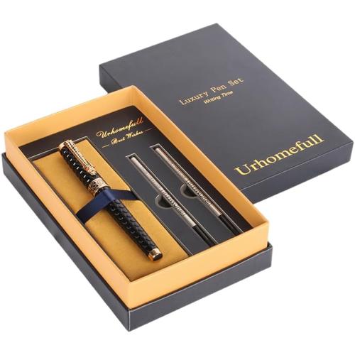 Stunning Luxury Rollerball Pen with 24K Gold Trim,Switzerland Tip with Black Ink Refills, Perfect Roller Ponit Pen Gift Set for Men Women, Fancy Writing Set for Business,Black