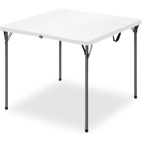 34 Square Folding Table for 4 Person, 330lbs Weight Capacity Foldable Table with HDPE Tabletop & Heavy-Duty Steel Legs, Large Portable Picnic Table for Indoor Outdoor Parties, Camping, White