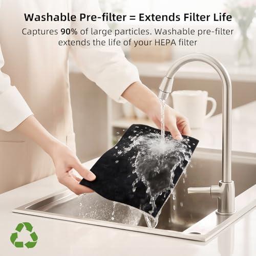 uahpet Pet Air Purifier for Home, Reduce Pet Hair, Dander, Odors, Dust, Smoke for Large Rooms up to 2100 Ft², Air Cleaner with H13 HEPA, Washable Pre-Filter & Air Quality Monitor, White Gray
