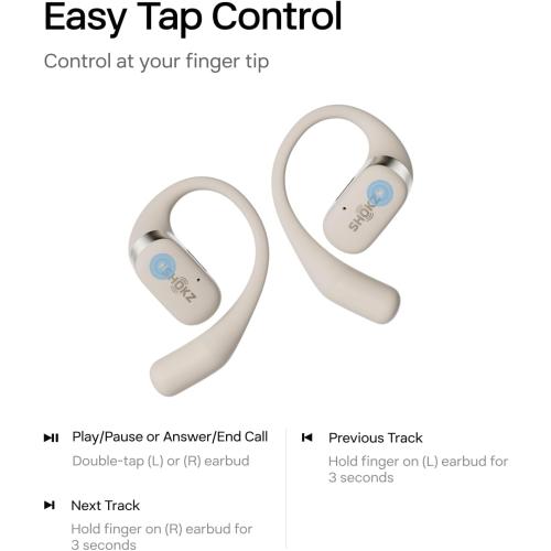 SHOKZ OpenFit - Open-Ear True Wireless Bluetooth Headphones with Microphone, Earbuds with Earhooks, Sweat Resistant, Fast Charging, 28HRS Playtime, Compatible with iPhone & Android, Beige