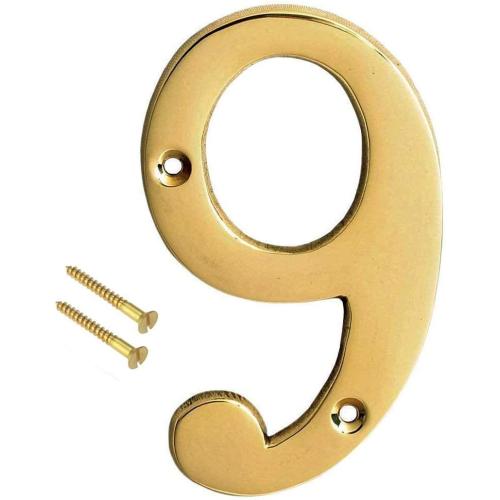 eSplanade 4 Brass House Hotel Door Number Plaque Numeric Numerical Digit 0-9 (9 (Nine))