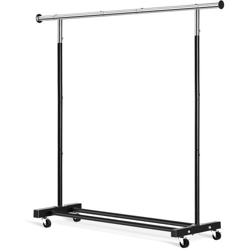 Clothing Rack, 55.51 Inch Heavy Duty Clothes Rack Rolling Garment Rack with Wheels and Bottom Shelf, 130LB Capacity Clothes Racks for Hanging Clothes, Coats, Shirts, Sweaters, Skirts, Black