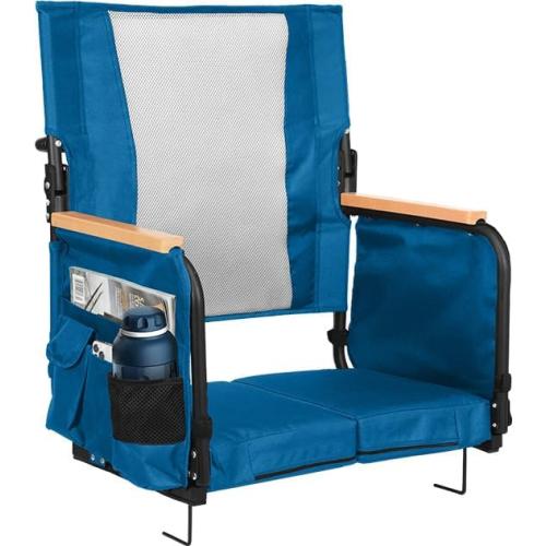 behairity Extra Wide Stadium Seats with Back Support, Bleacher Chairs with High Back and Cushion, Padded Portable Fording Bleacher Seat with Armrests, Cup Holder and Storage Pockets (Blue)
