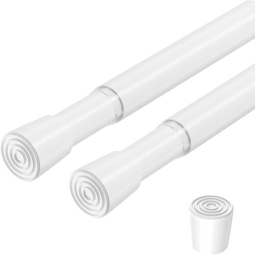 2 Pack Spring Loaded Tension Rod 17-41 Adjustable Curtain Rods No Drill Extendable Spring Rod Tension Curtain Rods For Window Kitchen Shelves Rv Refrigerator And Small Spaces,White