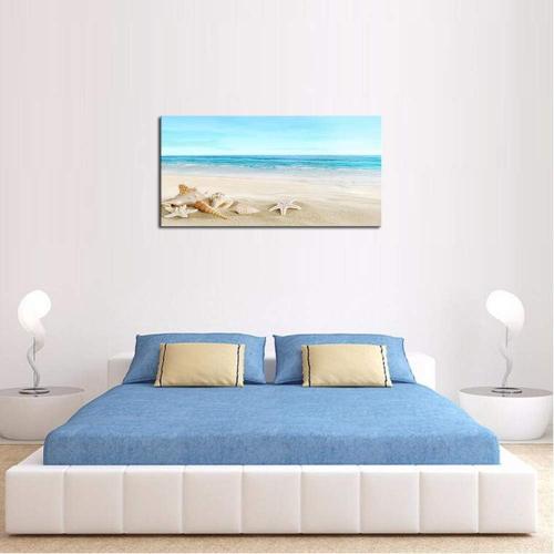 DZL Art S73975 Beach Picture Decor Ocean Painting Canvas Wall Art Prints of Starfish and Seashell on Sandy Seaside Ready to Hang for Living Room Bedroom Office Wall Decor Home Decoration