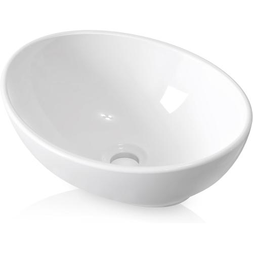 KES Bathroom Vessel Sink, Bowl Sink White Vessel Sink Oval Bathroom Sink 16 x 13 Countertop Modern Egg Shape Above Counter Bathroom Vanity Sinks Bowl, BVS124