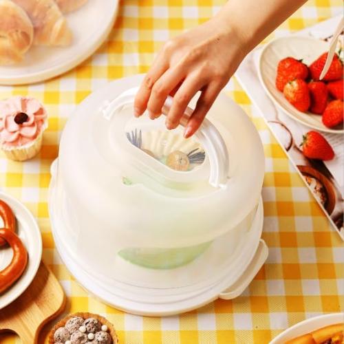 Size 10 inch 2 Pcs 10 Inch Cake Carrier with Lid and Handle, 6&8 Inch Height Round Cake Storage Container, Reusable Cake Holder Portable Cheesecake Container for Cupcake Pie Transport, White
