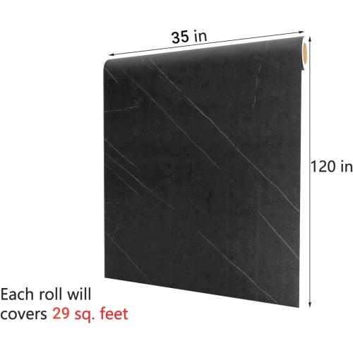 Size  35x120 Black Marble Contact Paper Peel and Stick Countertop Contact Paper Waterproof Marble Contact Paper Black Large Contact Paper for Countertops Renter Friendly Wallpaper, Easy to Use