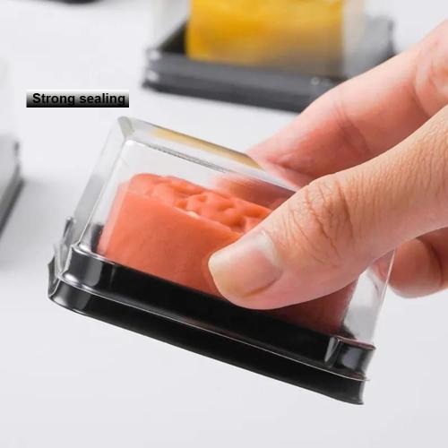 EchoDone 50 Set Clear Plastic Mini Cupcake Boxes Muffin Square Mooncake Box Single Container Wedding Birthday Gift Box (Gold)