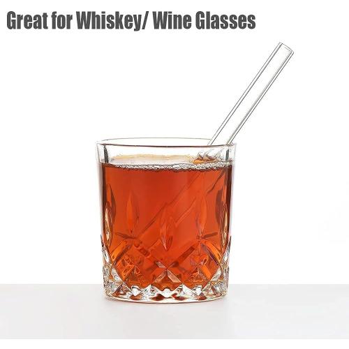ALINK Short Glass Straws, 6 in x 10 mm Clear Straws for Cocktails, Whiskey, Coffee, Pack of 8 with Cleaning Brush