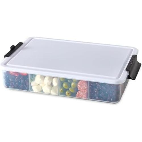 Farberware Large Build-A-Board Snacklebox Serving Tray with Locking Plastic Cutting Board Lid, Portable Storage Container with 11 Compartments for Charcuterie, and More