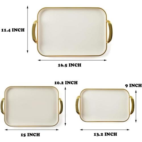 JEESA 3-Pack Serving Tray with Handles, Platters for Serving Food Turkey Cookie Appetizer Snack, Reusable Plastic, Stackable, for Holiday, Party, White