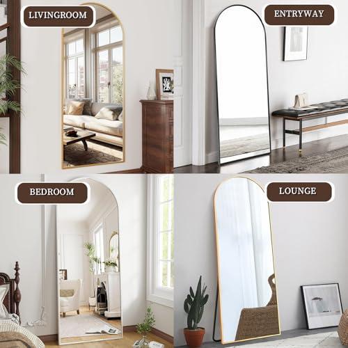 OGCAU Floor Full Length Mirror, 56x20 Arched Full Body Mirror, Hanging or Leaning, Standing, Wall Mounted with Aluminum Frame for Bedroom Living Room, White